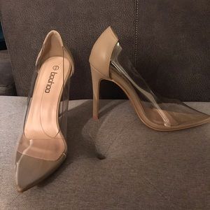 Boohoo translucent and nude heels